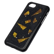 Чехол накладка для APPLE iPhone 7, силикон, блестки, рисунок осколки золотистые