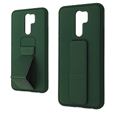 Чехол накладка STAND для XIAOMI Redmi 9, подставка, магнит, экокожа, цвет темно зеленый