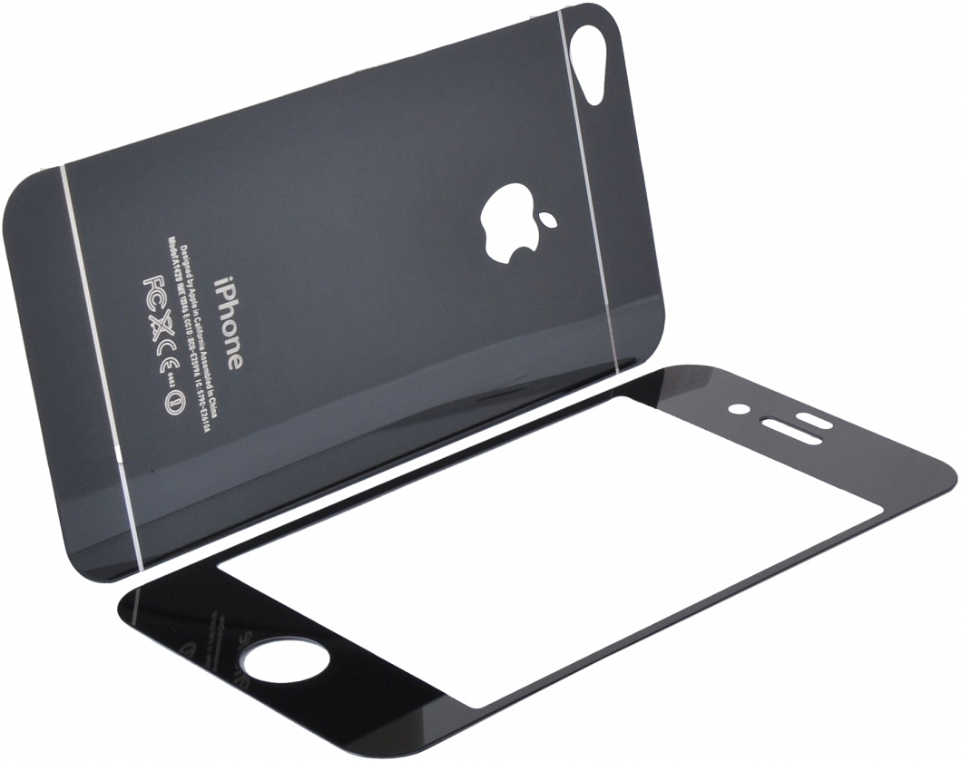 Защитное стекло "SC" цветное [комплект] для Apple Iphone 4G/4S (цвет=черный).