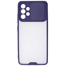 Чехол накладка LIFE TIME для SAMSUNG Galaxy A32 4G (SM-A325F), силикон, пластик, матовый, со шторкой для защиты задней камеры, цвет окантовки темно синий