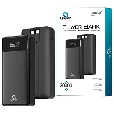Внешний портативный аккумулятор, Power Bank QAYAN QPB-149 со встроенными кабелями USB Type C, Lightning 8 pin, 20000 mAh, 22.5W, LED дисплей, цвет черный