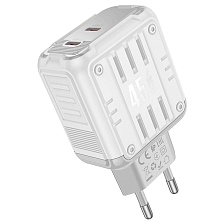 СЗУ (Сетевое зарядное устройство) HOCO C137A Rock, 45W, 2 USB Type C, PD45W, QC3.0, цвет белый СЗУ (Сетевое зарядное устройство) HOCO C137A Rock, 45W, 2 USB Type C, PD45W, QC3.0, цвет белый