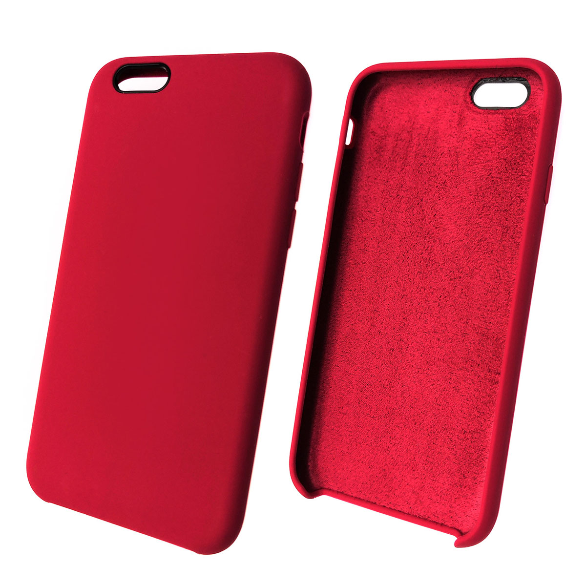 Чехол накладка Silicon Case для APPLE iPhone 6, 6G, 6S, силикон, бархат, цвет красная роза.