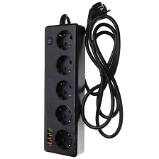 Сетевой фильтр LP SF501, 2 м, 5 розеток, 3 USB, 1 Type-C GaN 45W, 10 А, 2500 W,  цвет черный