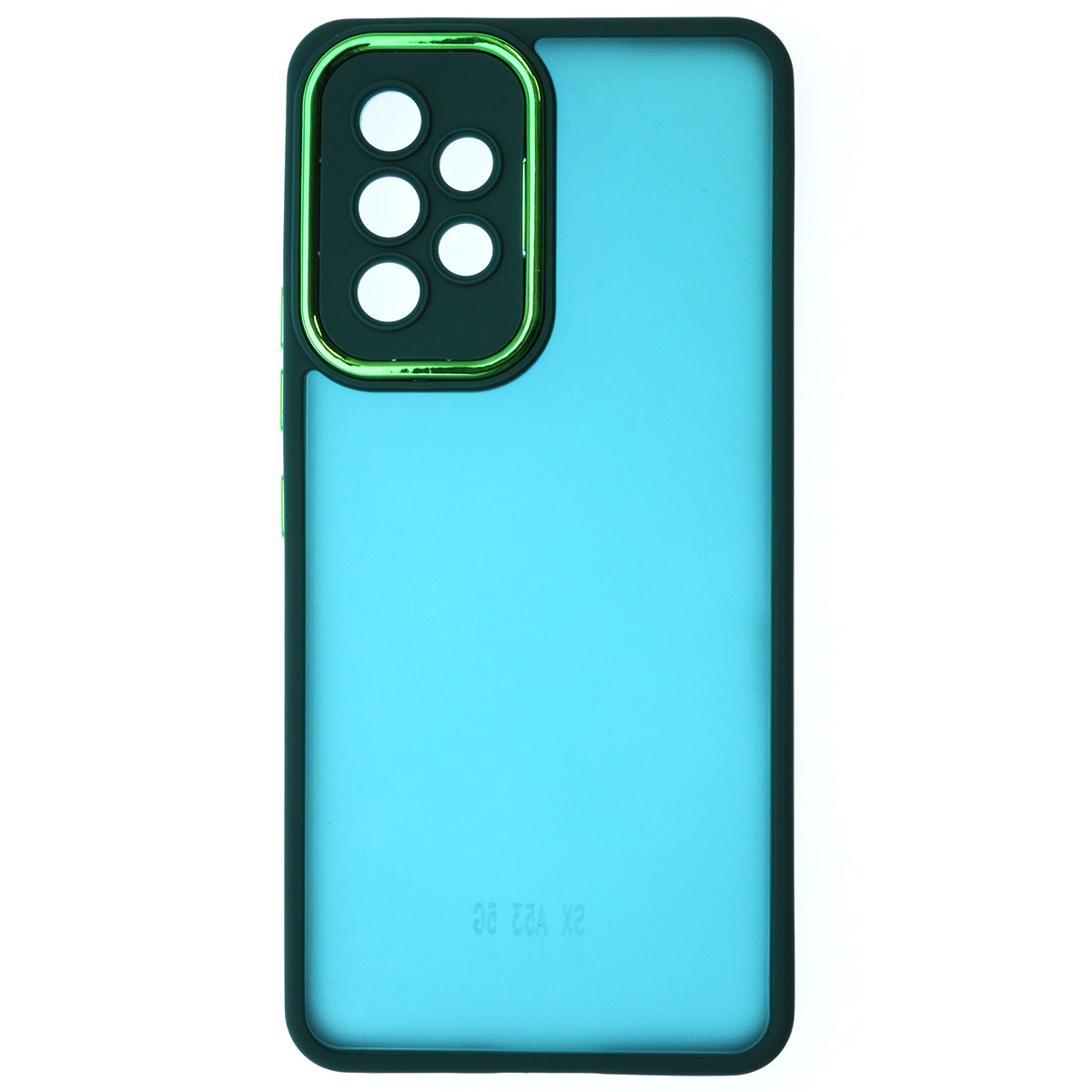 Чехол накладка KING для SAMSUNG Galaxy A53, силикон, пластик, защита камеры, цвет окантовки темно зеленый