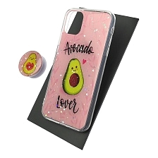 Чехол накладка для APPLE iPhone 11, силикон, фактурный глянец, с поп сокетом, рисунок Avocado