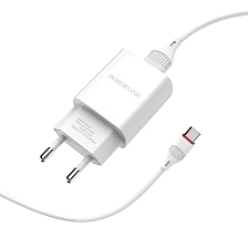 СЗУ (Сетевое зарядное устройство) BOROFONE BA20A Sharp с кабелем USB Type C, 2.1А, длина 1 метр, цвет белый