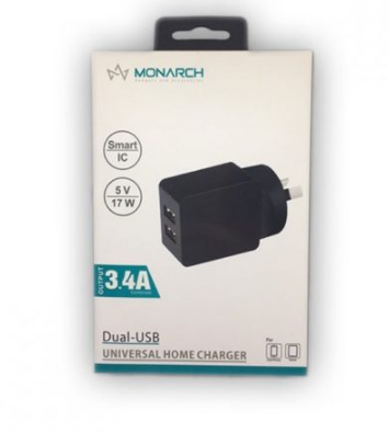 Сетевое зарядное устройство MONARCH SMART IC 5V/17W 3.4A - 2 USB чёрная S-E533.