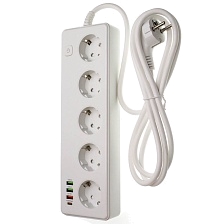 Сетевой фильтр LP SF501, 2 м, 5 розеток, 3 USB, 1 Type-C GaN 45W, 10 А, 2500 W,  цвет белый