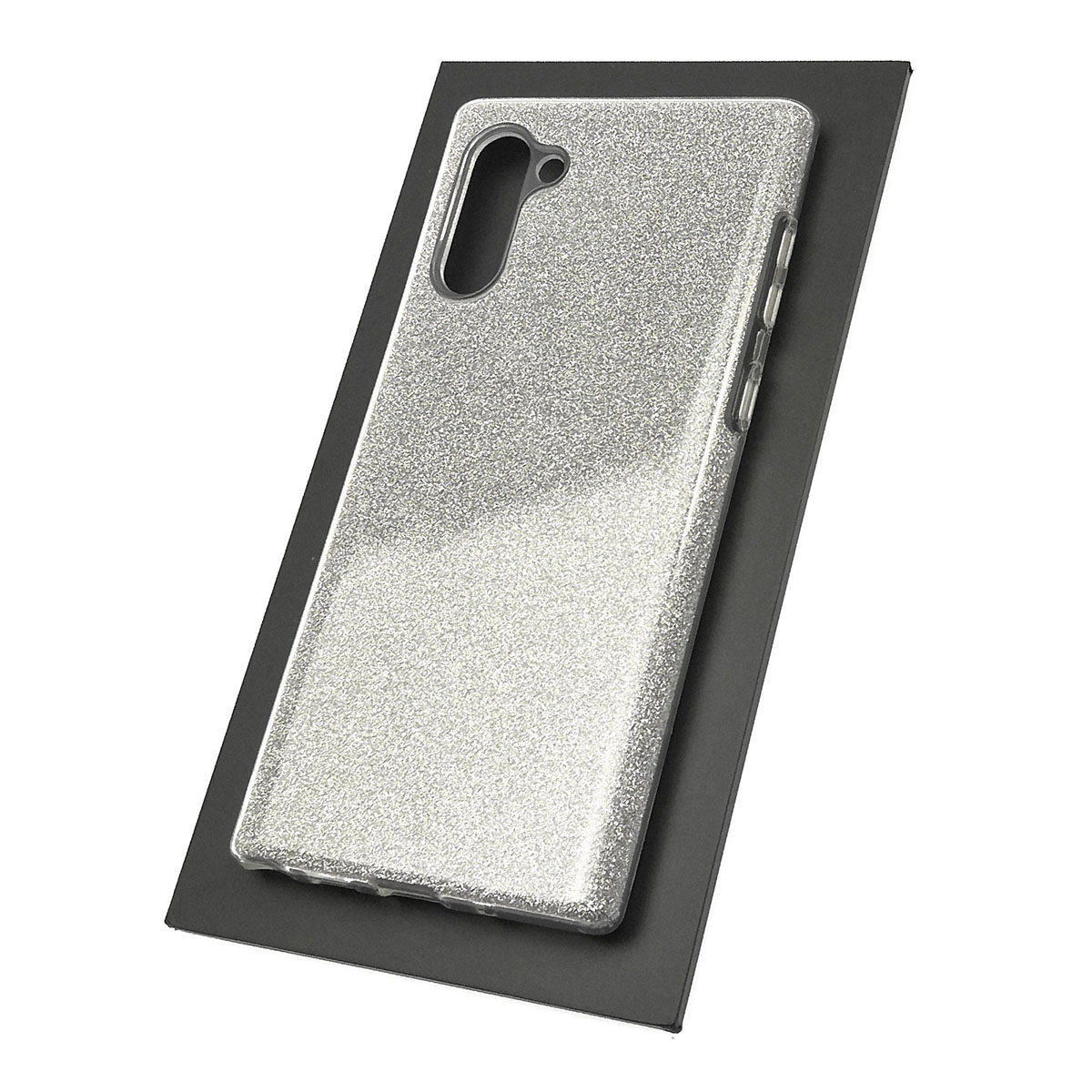 Чехол накладка Shine для SAMSUNG Galaxy Note 10 (SM-N970), силикон, блестки, цвет серебристый