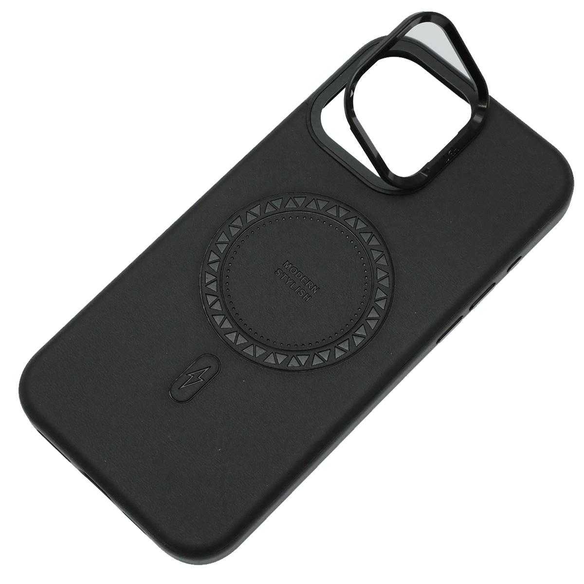 Чехол накладка Modern Stylish с поддержкой MagSafe для APPLE iPhone 16 Pro Max, защита камеры, подставка, экокожа, бархат, цвет черный