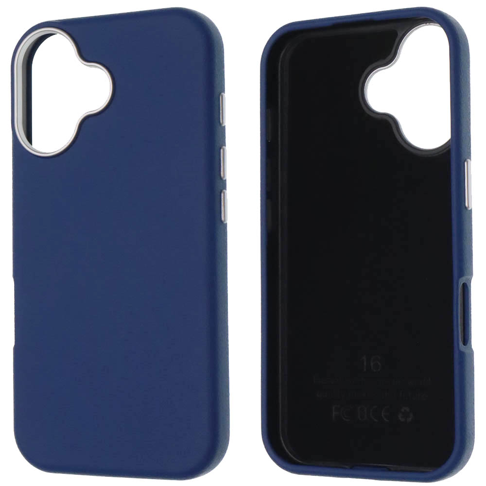 Чехол накладка для APPLE iPhone 16 (6.1"), силикон, пластик, текстура кожи, бархат, цвет темно синий