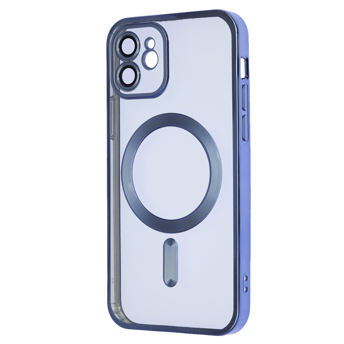 Чехол накладка FASHION CASE с поддержкой MagSafe для APPLE iPhone 12, силикон, защита камеры, цвет окантовки синий