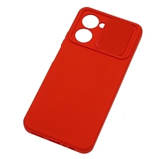 Чехол накладка для Realme C33, силикон, бархат, со шторкой для защиты задней камеры, цвет красный