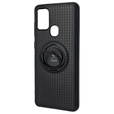Чехол накладка iFace для SAMSUNG Galaxy A21s (SM-A217), силикон, кольцо держатель, цвет черный.