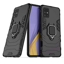 Чехол накладка для SAMSUNG Galaxy A71 (SM-A715), противоударный, силикон, пластик, кольцо держатель, цвет черный