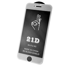 Защитное стекло 21D FULL GLUE BEST для APPLE iPhone 6, 6G, 6S, цвет окантовки белый.