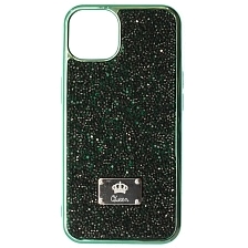 Чехол накладка Queen для APPLE iPhone 13 (6.1), силикон, стразы, цвет зеленый Чехол накладка Queen для APPLE iPhone 13 (6.1), силикон, стразы, цвет зеленый