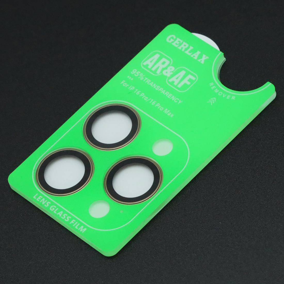 Защитное стекло GERLAX GG-201 для камеры APPLE iPhone 16 Pro, iPhone 16 Pro Max, комплект из 3 линз, цвет окантовки золотистый