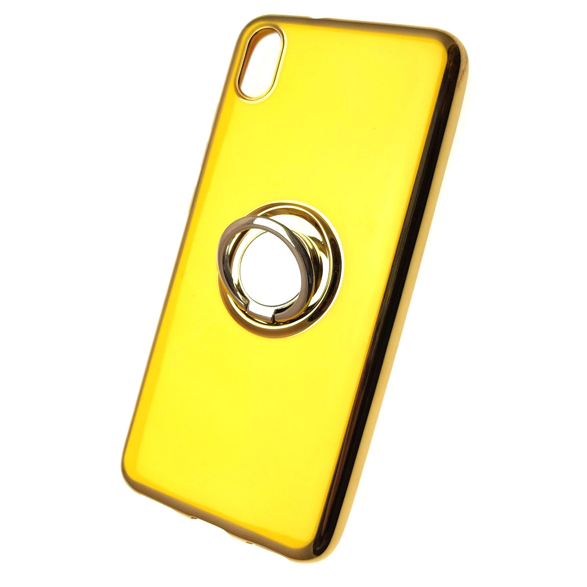 Чехол накладка для XIAOMI Redmi 7A, силикон, кольцом держатель, цвет желтый.