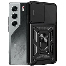 Чехол накладка для TECNO Camon 40 4G, противоударный, шторка для защиты камеры, подставка, цвет черный