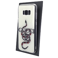 Чехол накладка для SAMSUNG Galaxy S8 Plus (SM-G955), силикон, глянцевый, блестки, рисунок Змея GUCCI