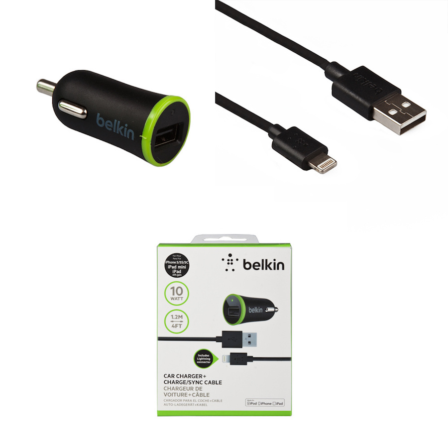 АЗУ "Belkin" 2,1A USB выходом + USB кабель Apple 8 pin BK668 (F8J078bt04-BLK) (черный/коробка).