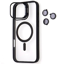 Чехол накладка BRACKET с поддержкой MagSafe для APPLE iPhone 16 Pro Max, защитные стекла камер, подставка, прозрачный, цвет окантовки черный Чехол накладка BRACKET с поддержкой MagSafe для APPLE iPhone 16 Pro Max, защитные стекла камер, подставка, прозрачный, цвет окантовки черный