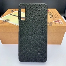Чехол накладка для SAMSUNG Galaxy A7 2018 (SM-A750) силикон, 3D под кожу крокодила, цвет черный.