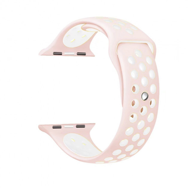 Ремешок для Apple Watch спортивный "Nike", размер 44 mm, цвет светло розовый - белый.