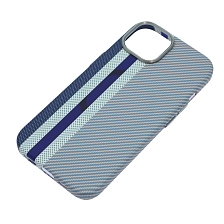 Чехол накладка MOSBROS с поддержкой MagSafe для APPLE iPhone 15, пластик, светится в темноте, карбон, цвет серо синий