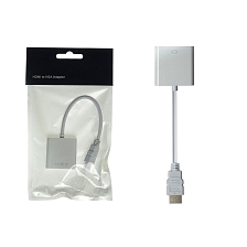 Переходник, адаптер, конвертер H180 HDMI на VGA (HDMI to VGA), кабель 15 см, цвет белый