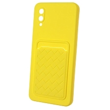 Чехол накладка CARD CASE для SAMSUNG Galaxy A02 (SM-A022), силикон, отдел для карт, цвет желтый