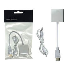 Переходник, адаптер, конвертер MRM HDMI на VGA (HDMI to VGA) + Aux разъем, длина 15 см, цвет белый