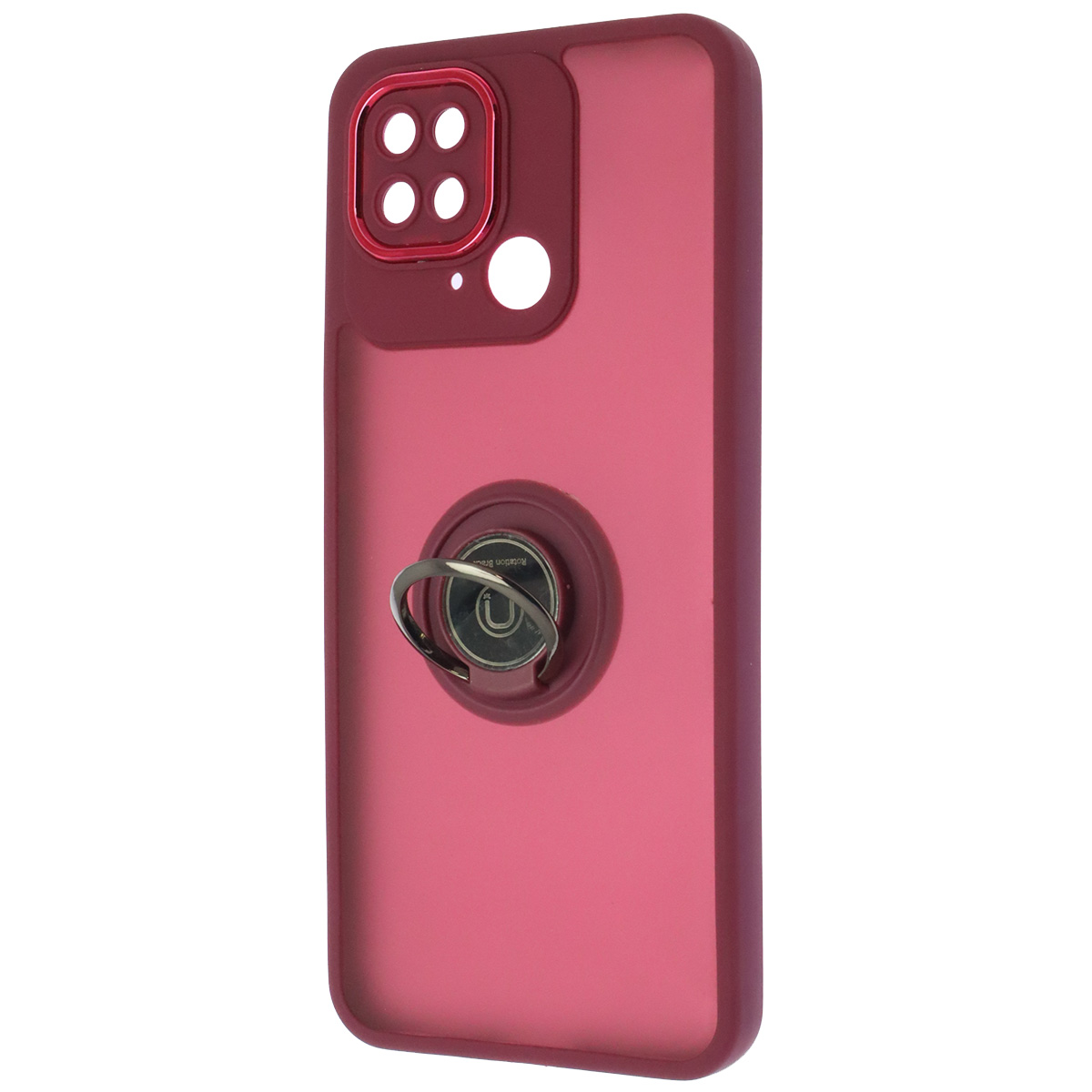 Чехол накладка KING для XIAOMI Redmi 10C, POCO C40, силикон, пластик, кольцо держатель, защита камеры, цвет окантовки бордовый