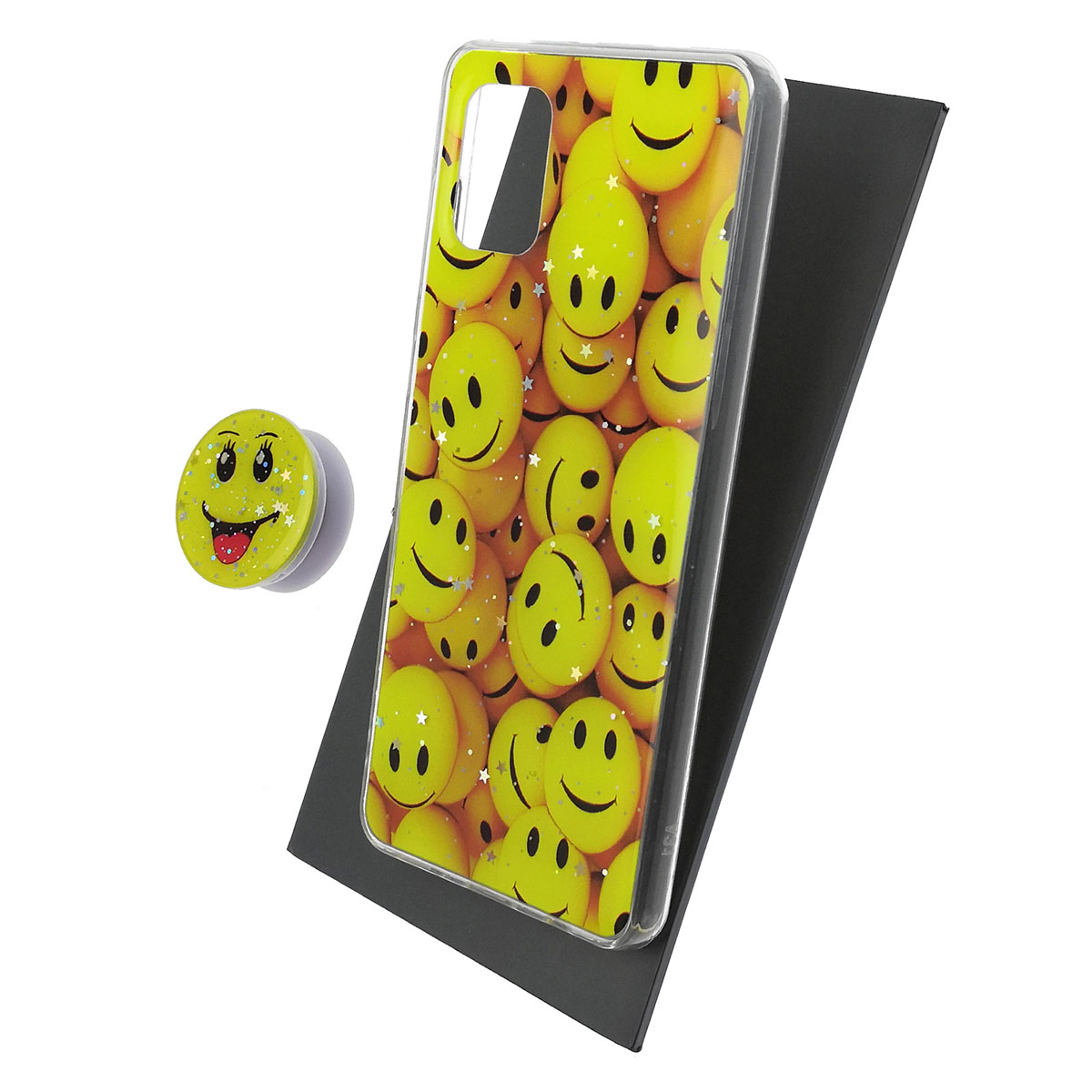 Чехол накладка для SAMSUNG Galaxy A31 (SM-A315), силикон, фактурный глянец, с поп сокетом, рисунок Smile
