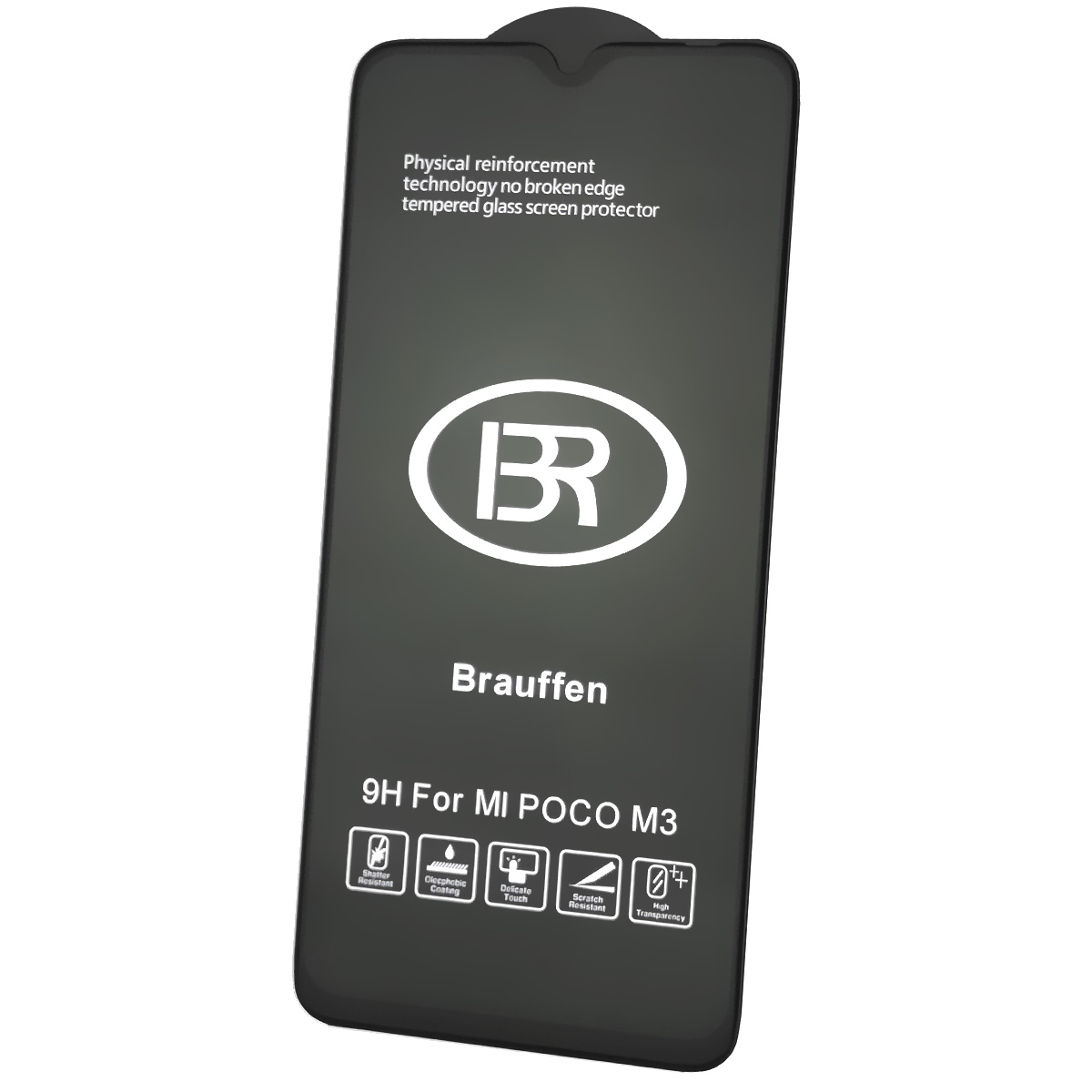Защитное стекло 9H BRAUFFEN для XIAOMI POCO M3, Redmi 9T, Redmi 9, цвет окантовки черный