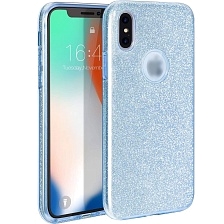 Чехол накладка Shine для APPLE iPhone XS MAX, силикон, блестки, цвет голубой