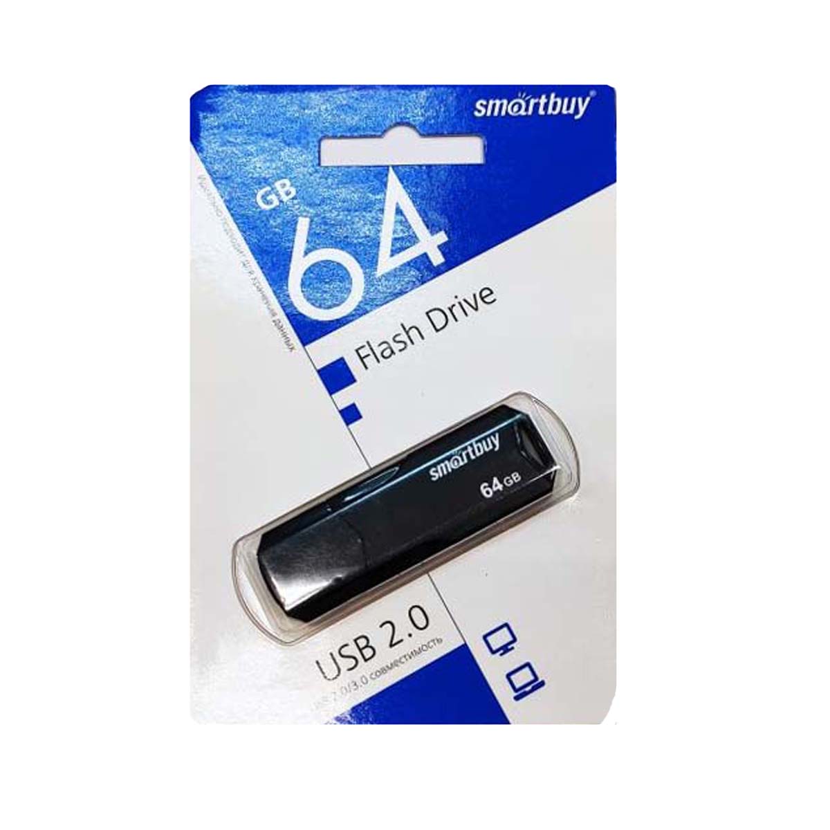 Флешка USB 2.0 64GB SMARTBUY CLUE, цвет черный