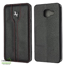 Чехол книжка для SAMSUNG Galaxy A3 2016 (SM-A310), экокожа, логотип Ferrari, цвет черный.