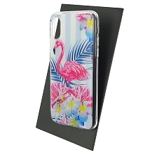 Чехол накладка для APPLE iPhone X, iPhone XS, силикон, блестки, глянцевый, рисунок Розовый Фламинго