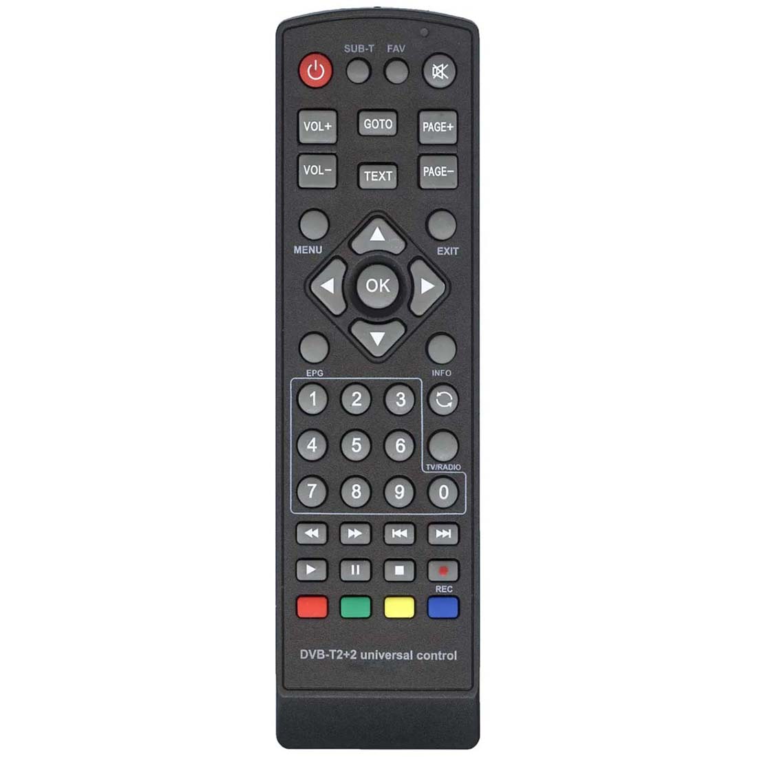 Пульт ДУ универсальный HUAYU DVB-T2+2 VERSION 2024, цвет черный