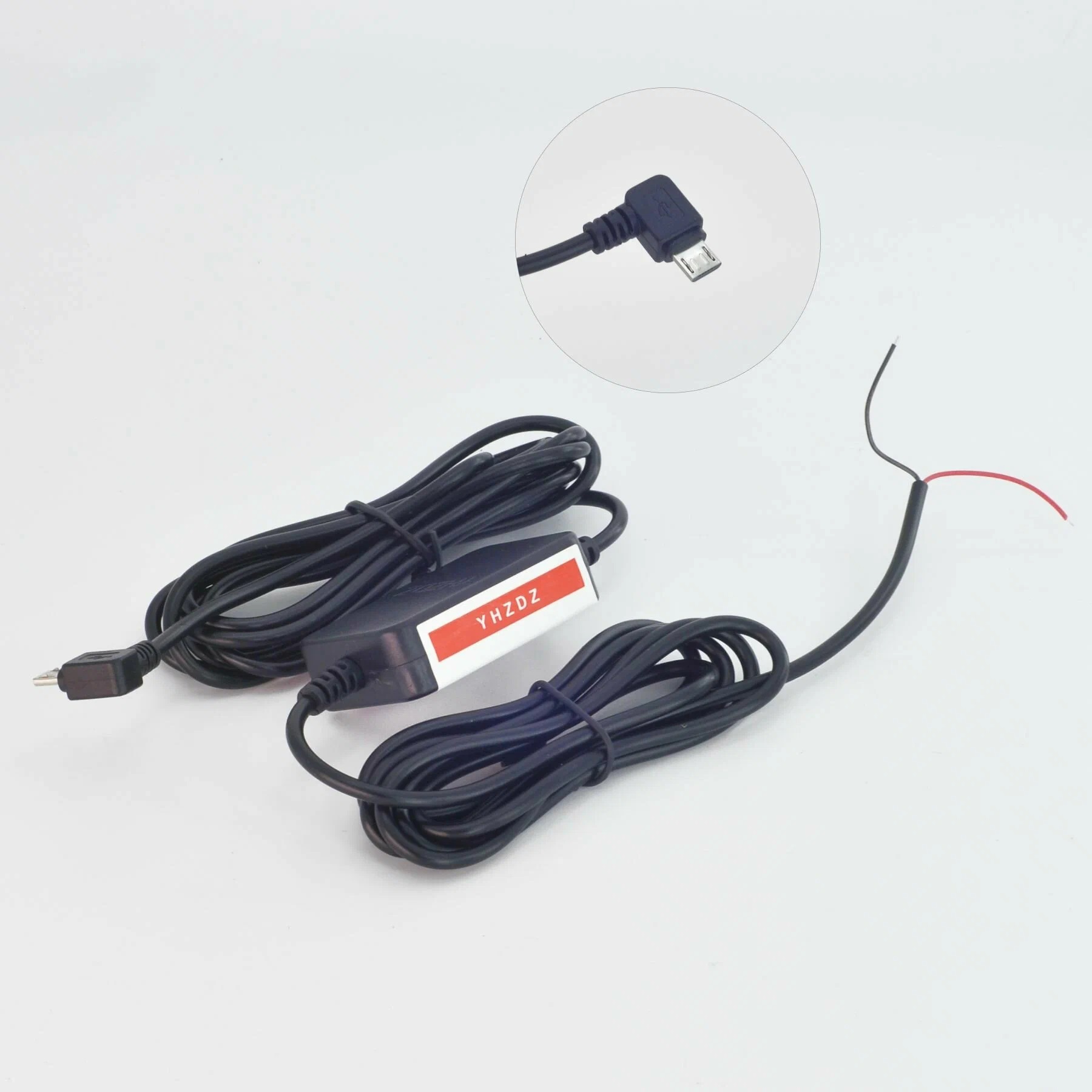 АЗУ (Автомобильное зарядное устройство) адаптер прямого подключения к бортовой сети 12V/24V (5V-2A), угловой разъем micro USB, длина 3 метра для видеорегистратора или GPS навигатора