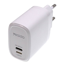 СЗУ (Сетевое зарядное устройство) YESIDO YC44 с кабелем USB Type C на Lightning 8 pin, 20W, 1 USB Type C, 1 Lightning 8 pin, длина 1 метр, цвет белый