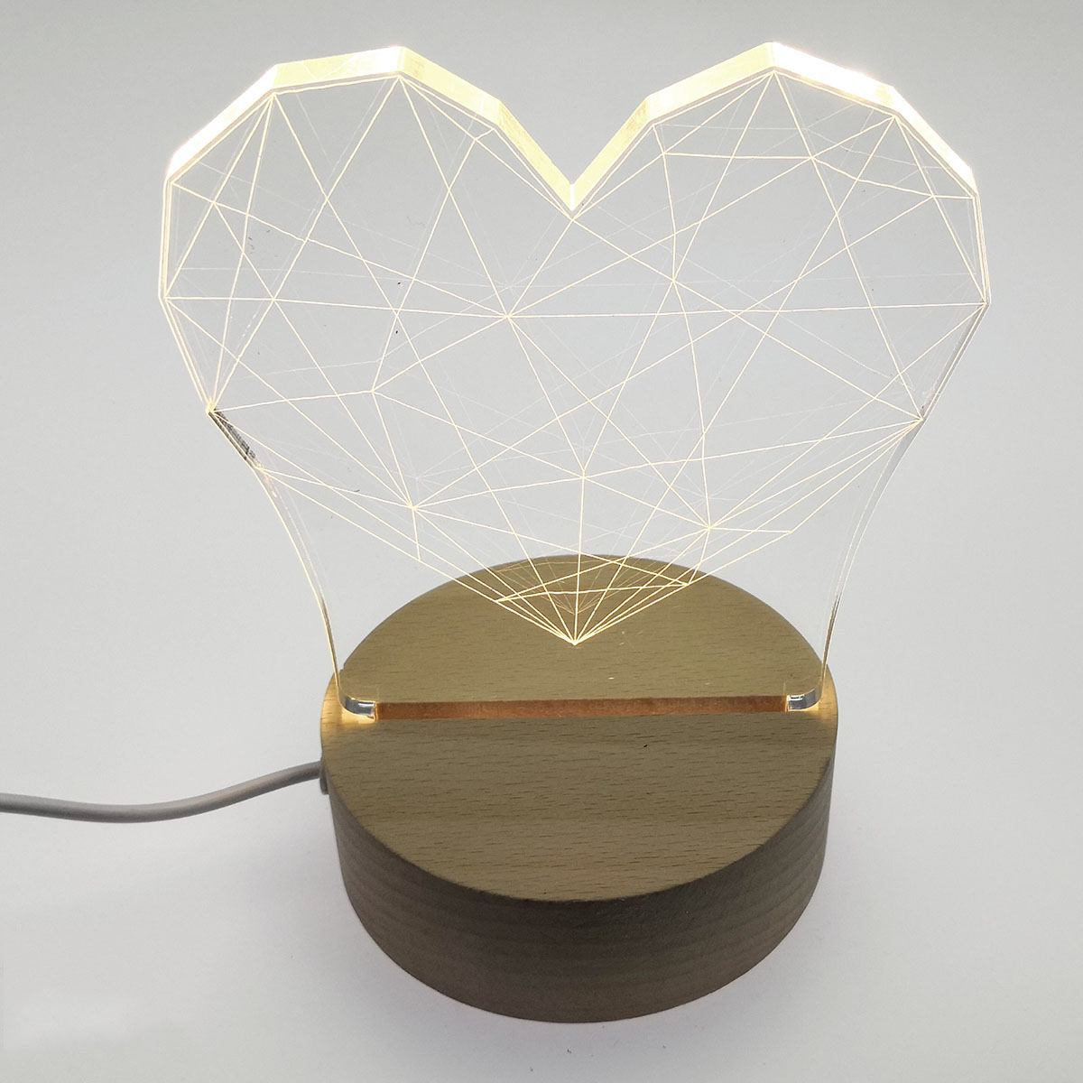 Лампа ночник GLASS, 3D эффект, рисунок Сердце