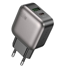 СЗУ (Сетевое зарядное устройство) BOROFONE BAS53A, 20W, 1 USB Type C, 1 USB, QC3.0, PD20W, цвет черно серый