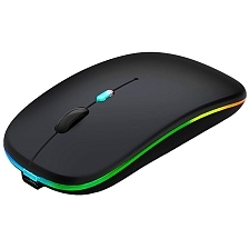 Мышь беспроводная аккумуляторная Wireless Mouse DUAL-MODE MOUSE, Bluetooth, радиоканал, RGB подсветка, 1600 DPI, цвет черный Мышь беспроводная аккумуляторная Wireless Mouse DUAL-MODE MOUSE, Bluetooth, радиоканал, RGB подсветка, 1600 DPI, цвет черный