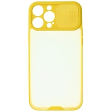 Чехол накладка LIFE TIME для APPLE iPhone 13 Pro Max (6.7), силикон, пластик, матовый, со шторкой для защиты задней камеры, цвет окантовки желтый