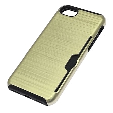 Чехол накладка для APPLE iPhone 7, силикон, пластик, визитница, цвет золотистый