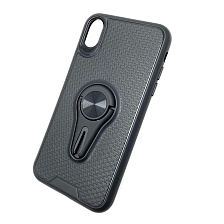 Чехол накладка для APPLE iPhone XR, силикон, металлическое кольцо, цвет черный.